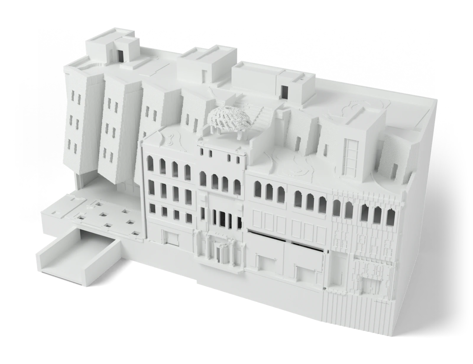 The Snowdon Towers print model made by PrintBIM: one clean, white, watertight solid at 1:250
